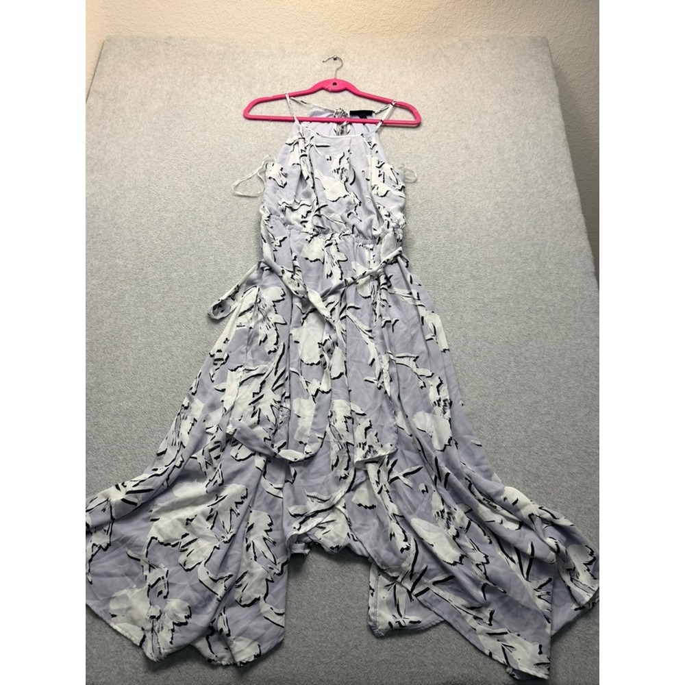 Lane Bryant Womens 14 Lavender Floral Halter Maxi Dress Sleeveless Waist Tie